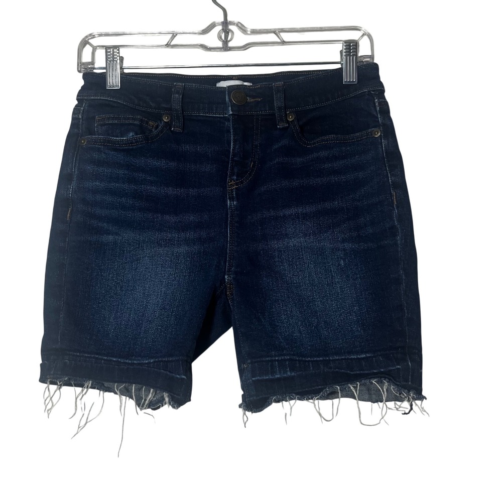 LOFT Outlet Denim Shorts Womens Dark Wash‎ Excellent Raw Hem High Rise Size 0